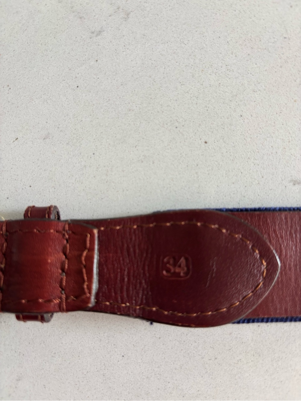 Smathers & Branson Navy Blue Tennis Needlepoint Belt With Brown Leather - Picture 6 of 8